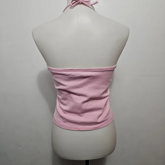 Zoey Beth Y2K Pink & Red Bandana Print Cropped Knit Halter Top Size Medium - Picture 4 of 6